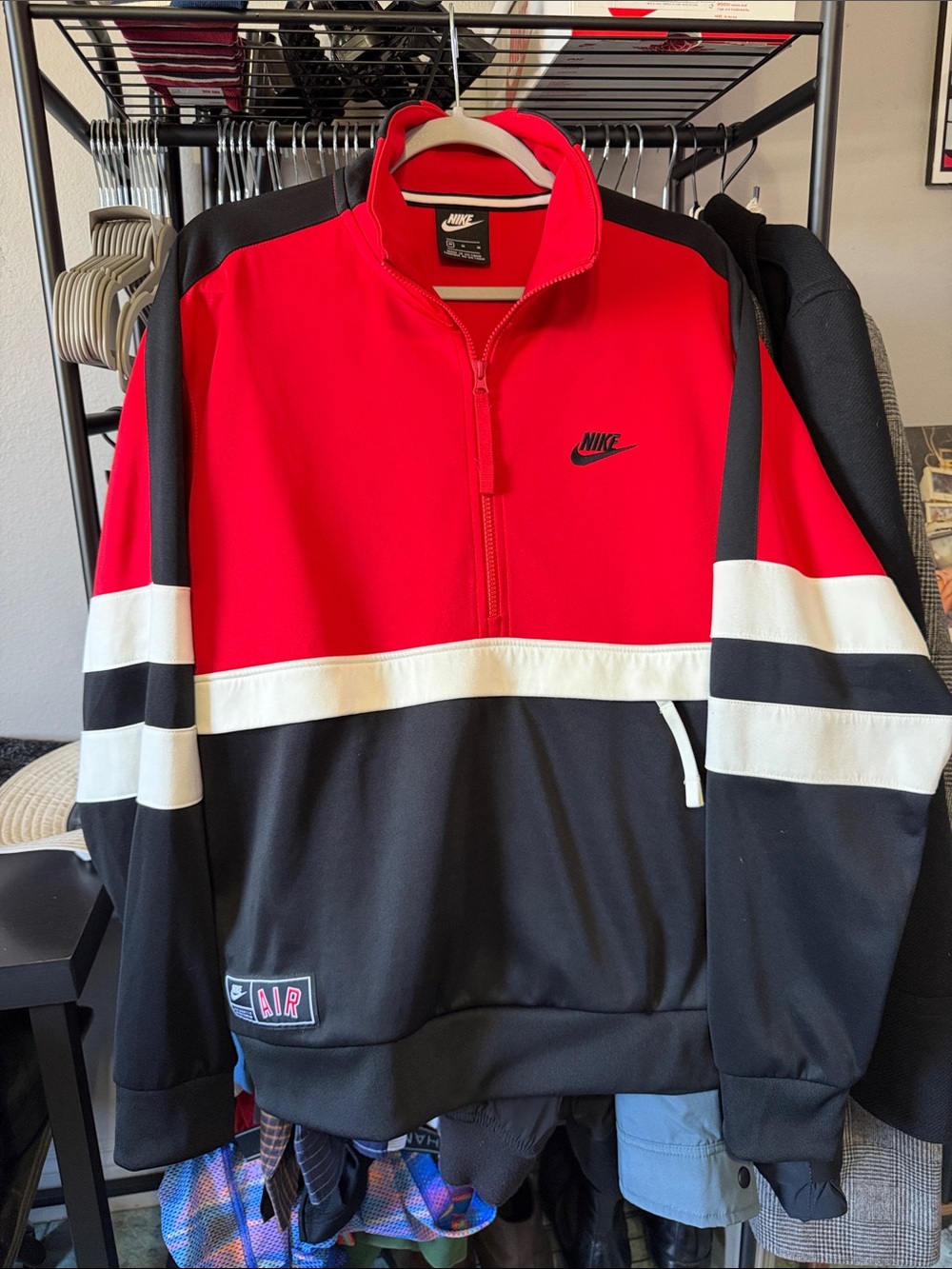 Nike Red, Black & White Colorblock Half-Zip Performance Jacket - Oversized